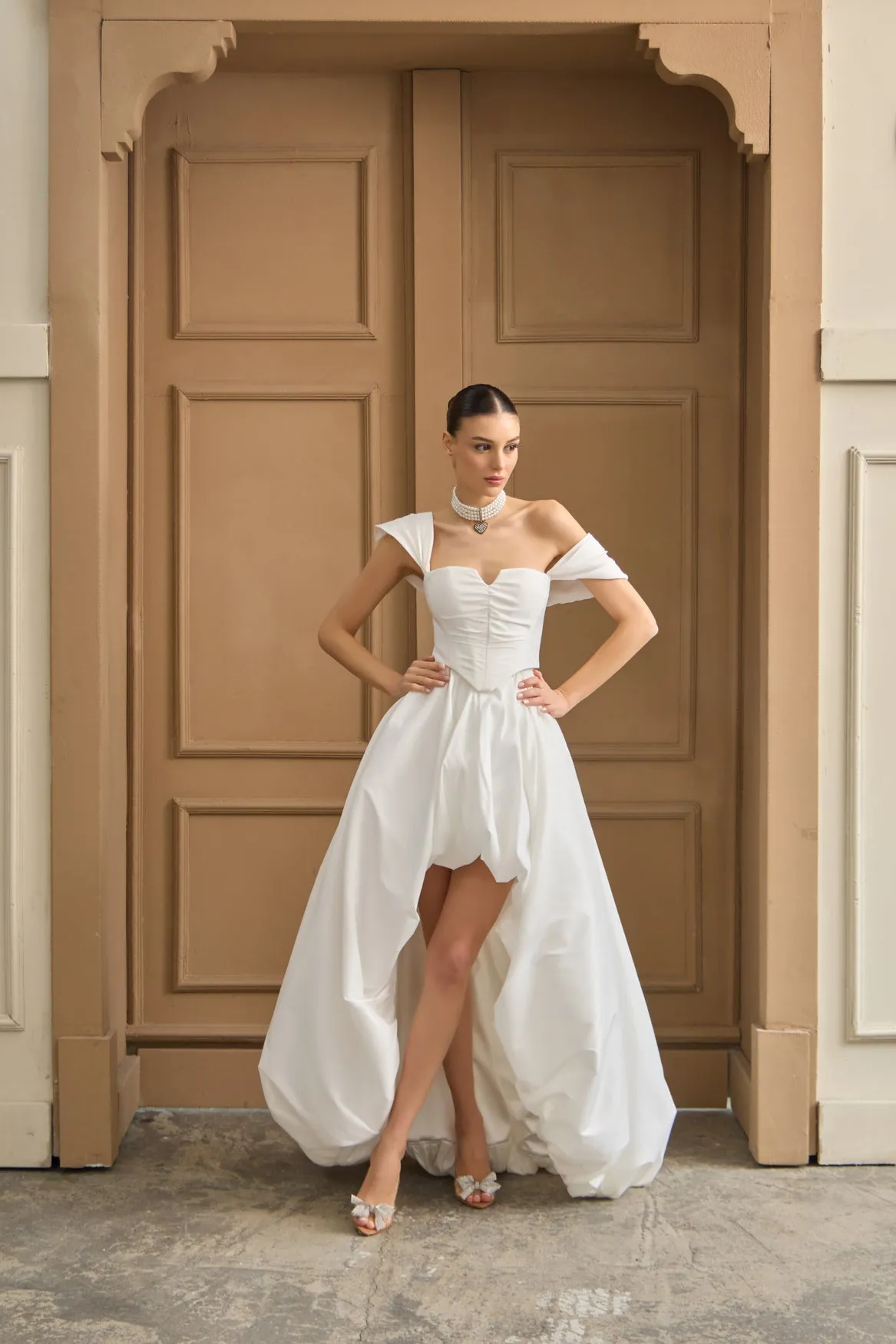 Eira bubble hem high low skirt