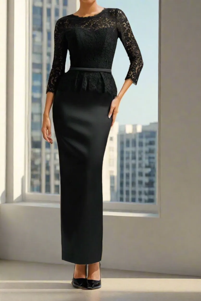 Elegant Black 3/4 Length Sleeves Ankle Length Mother of The Bride Dresses