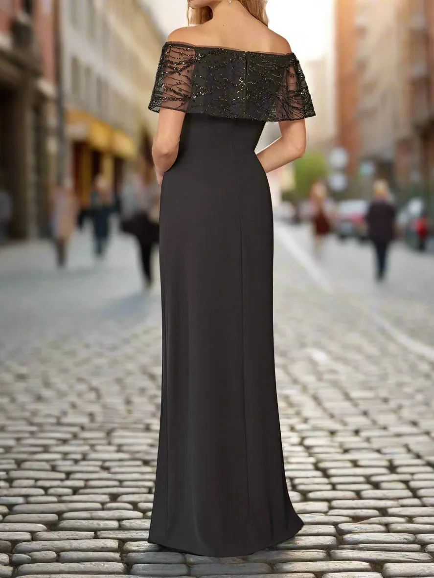Elegant Black Floor Length Mother of The Bride Dresses with Slit