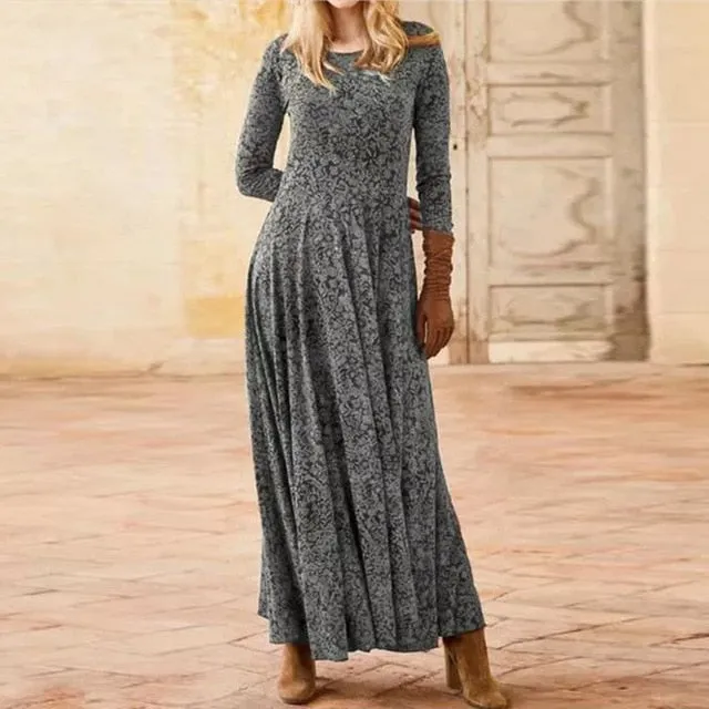 Elegant Floral Print Split Maxi Dresses Women Autumn Deep V Neck Flare Sleeve Party Dress Ladies Sexy Plus Size Slim Dress Belt