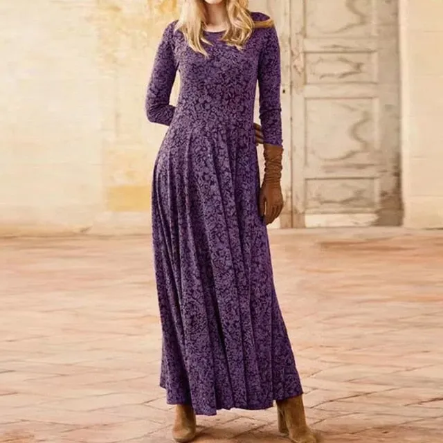 Elegant Floral Print Split Maxi Dresses Women Autumn Deep V Neck Flare Sleeve Party Dress Ladies Sexy Plus Size Slim Dress Belt