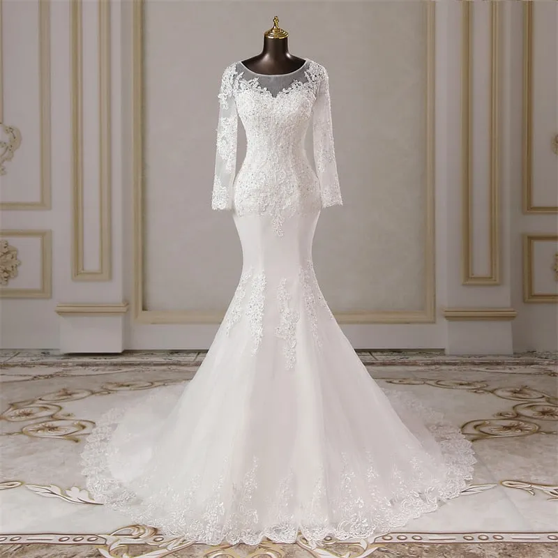 Elegant long sleeves applique mermaid Wedding dresses marriage dress
