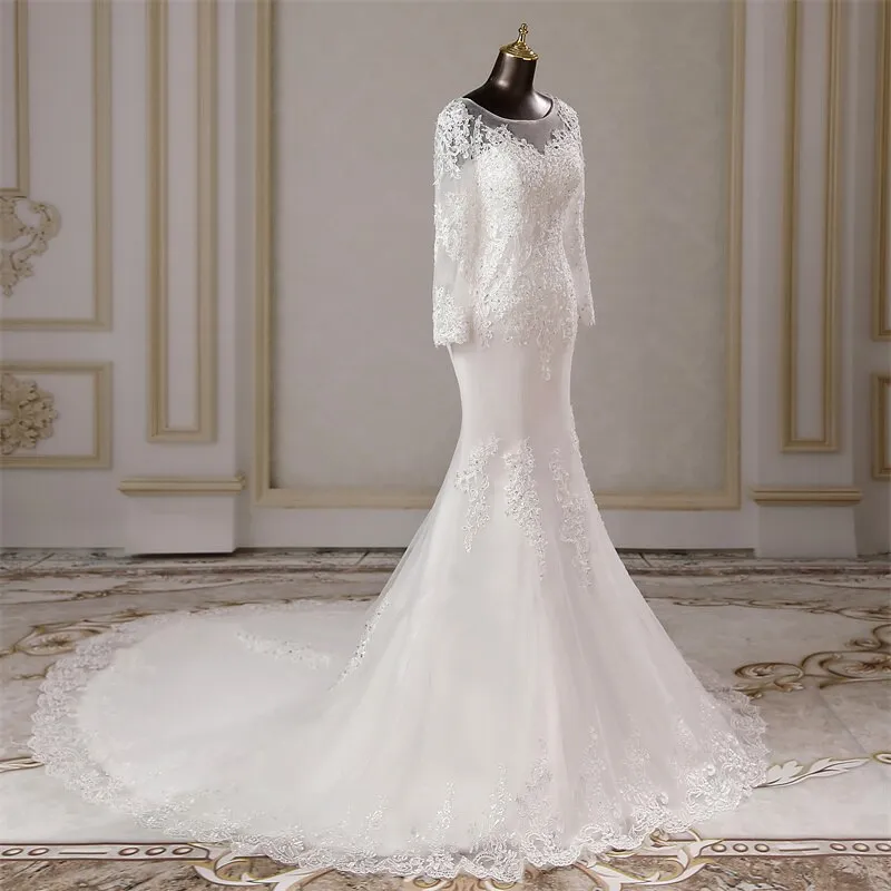 Elegant long sleeves applique mermaid Wedding dresses marriage dress