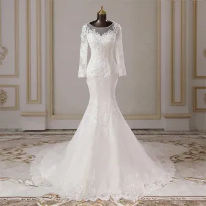 Elegant long sleeves applique mermaid Wedding dresses marriage dress