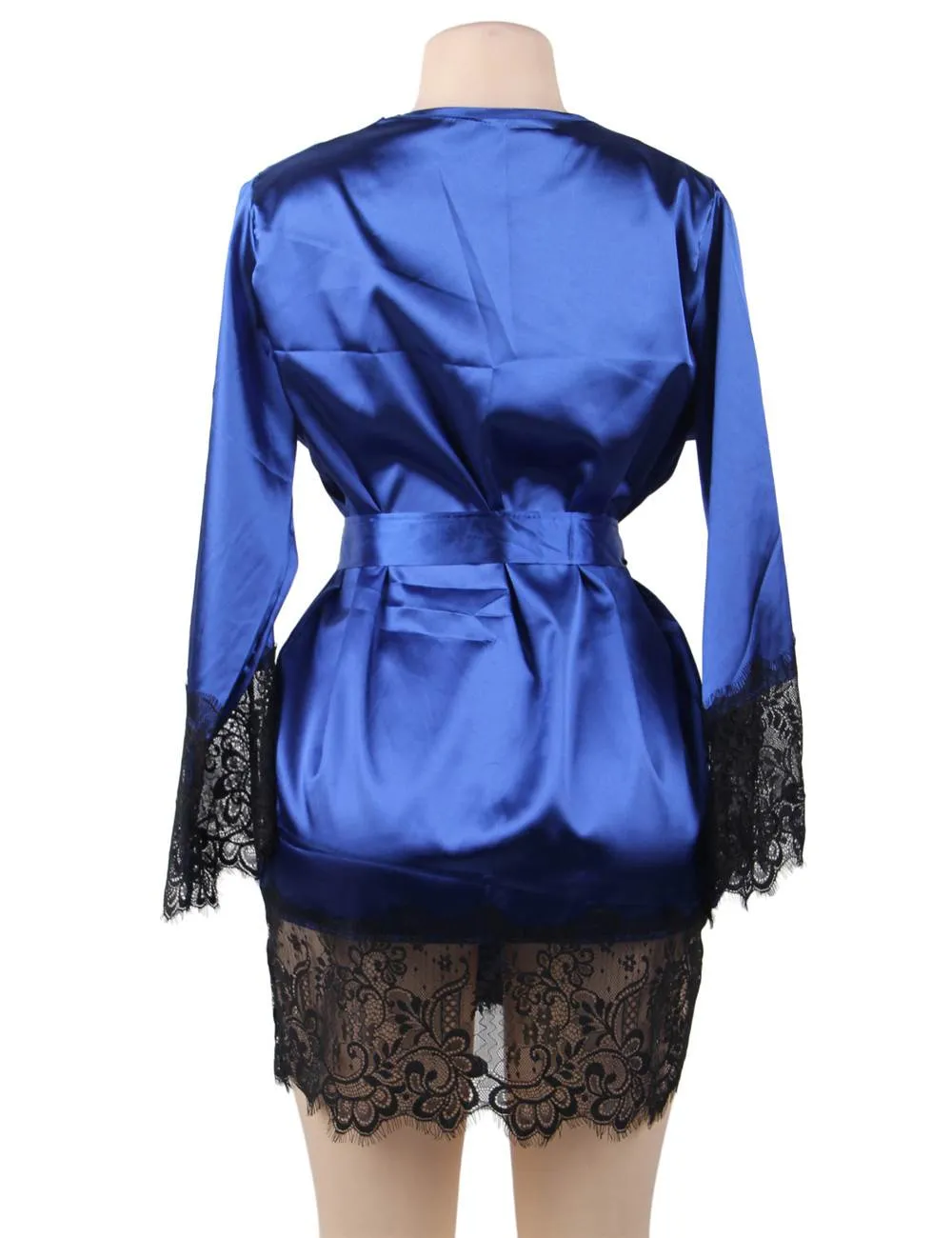 Elegant Nightdress Silk Eyelash Lace Long Sleeves Sleepwear Egypt With G String