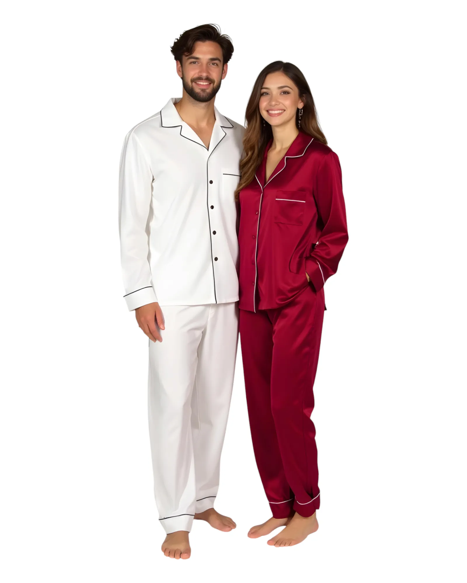 Elegant Satin Silk Couple Pajama Set