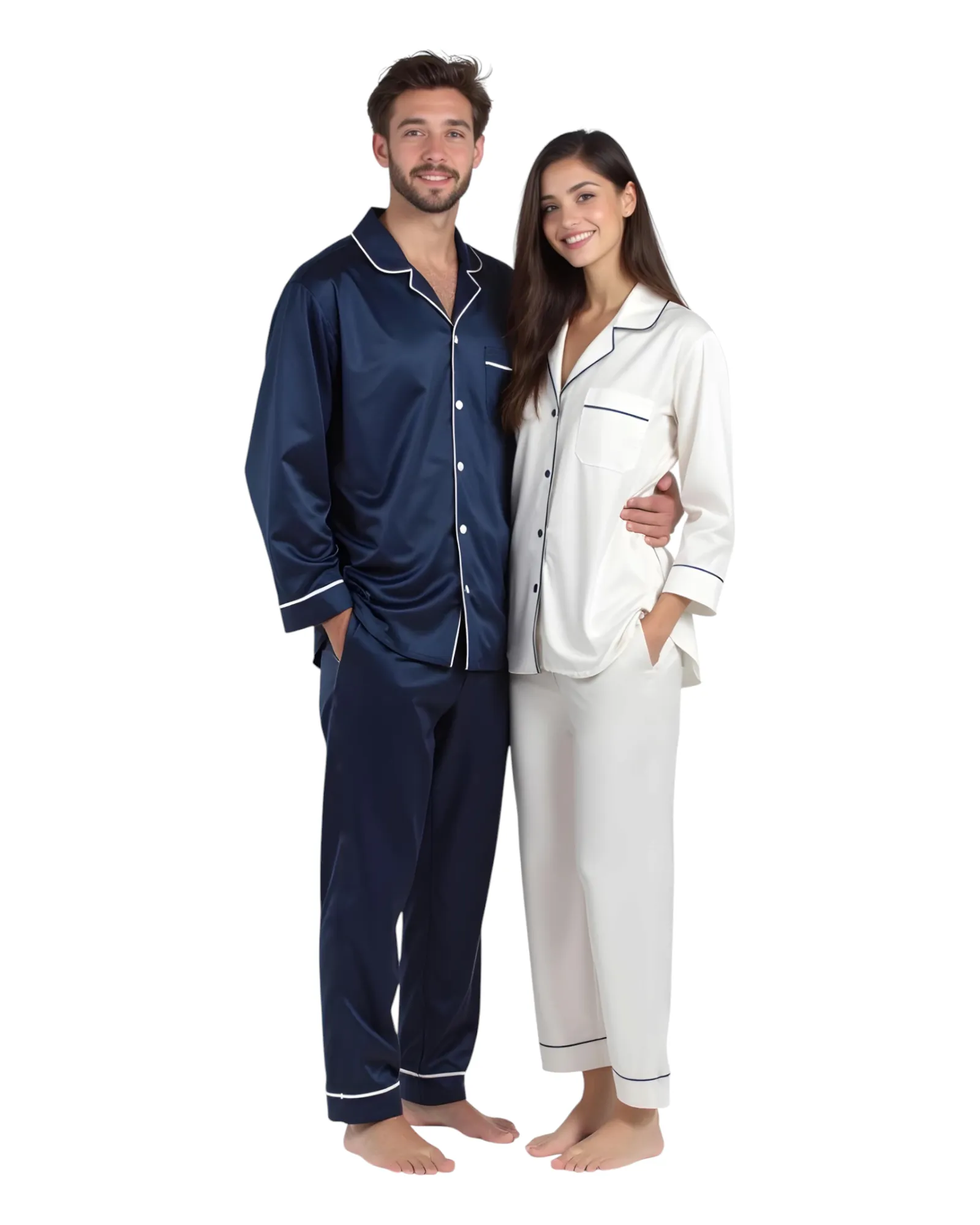 Elegant Satin Silk Couple Pajama Set