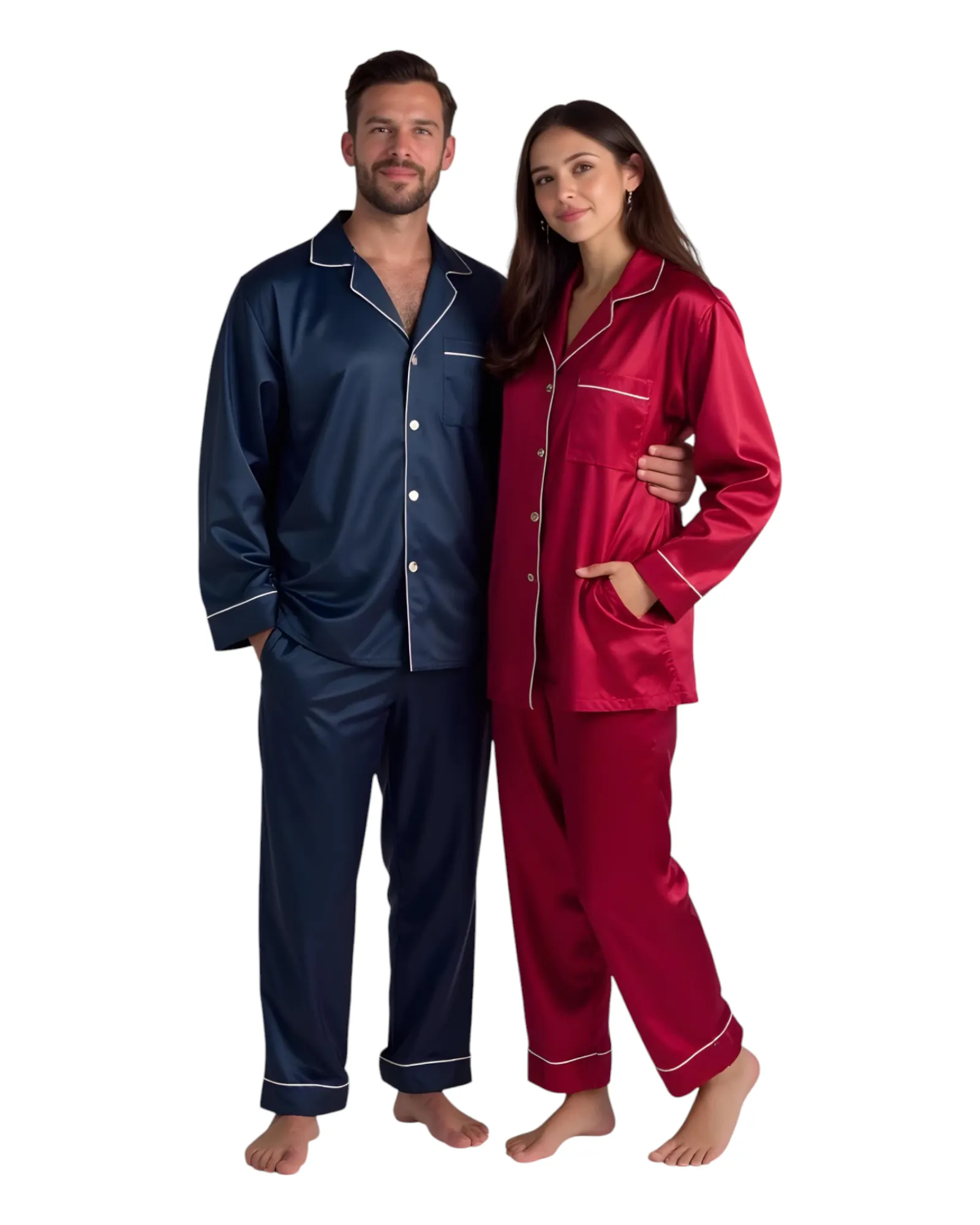 Elegant Satin Silk Couple Pajama Set