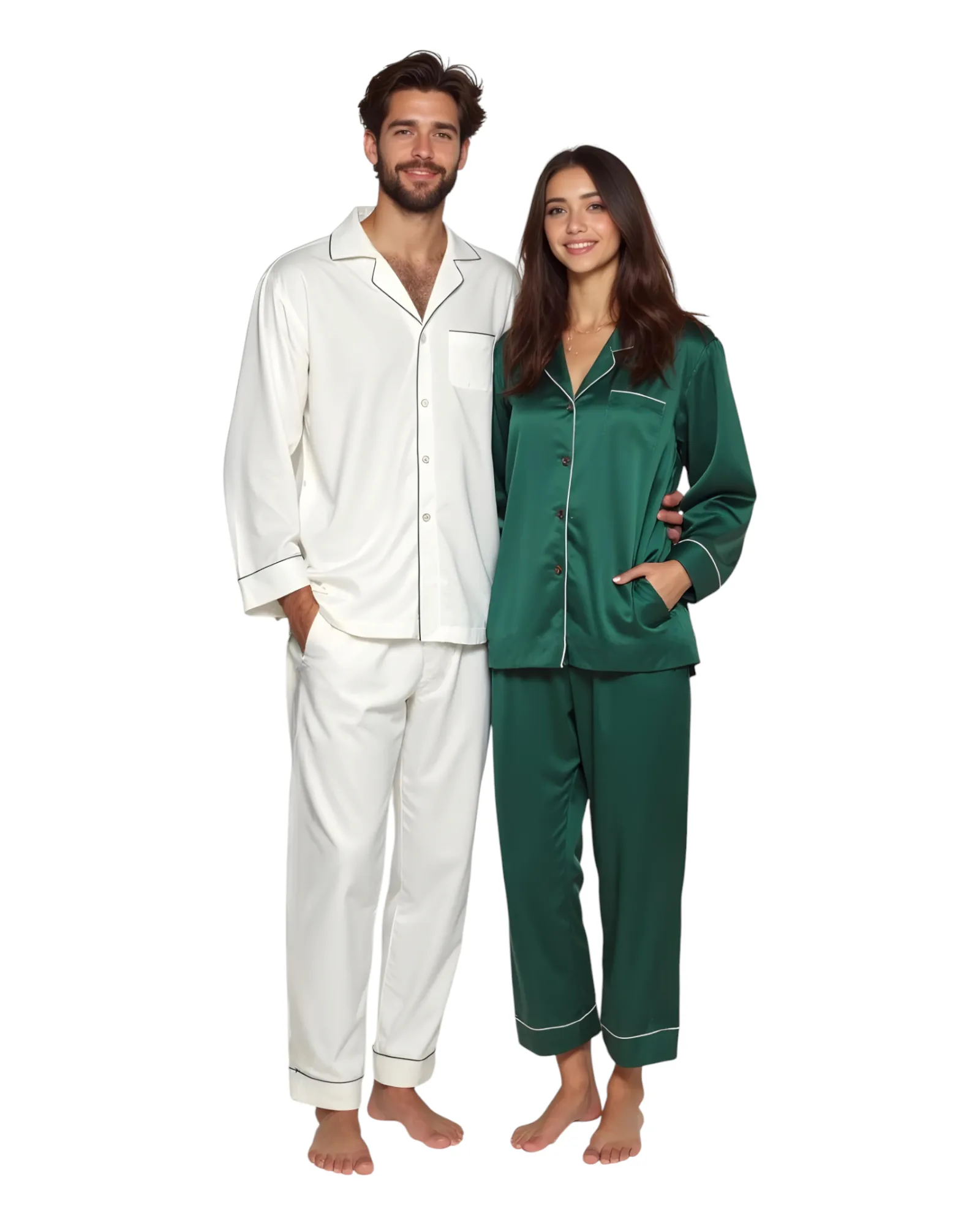 Elegant Satin Silk Couple Pajama Set