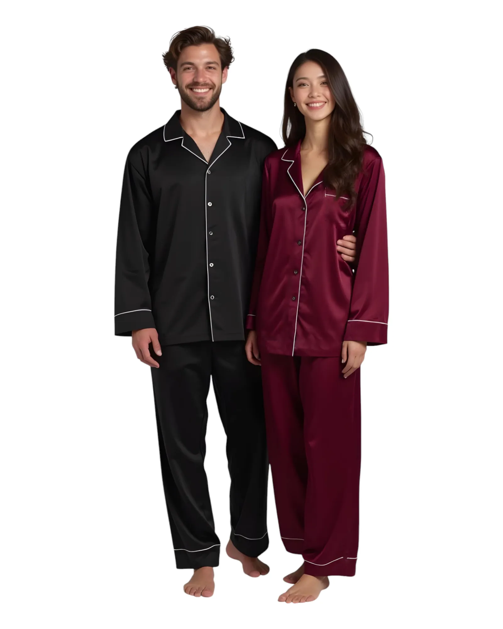Elegant Satin Silk Couple Pajama Set