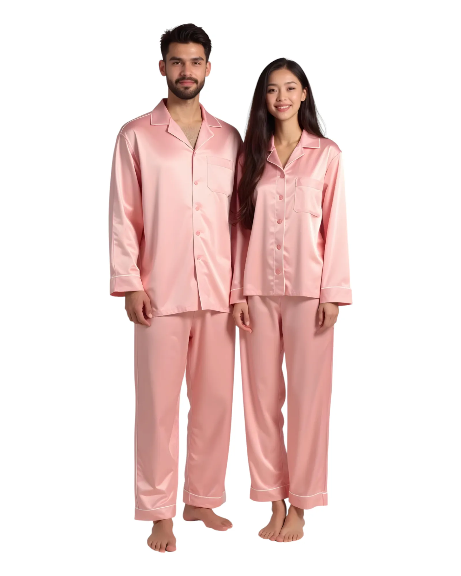Elegant Satin Silk Couple Pajama Set