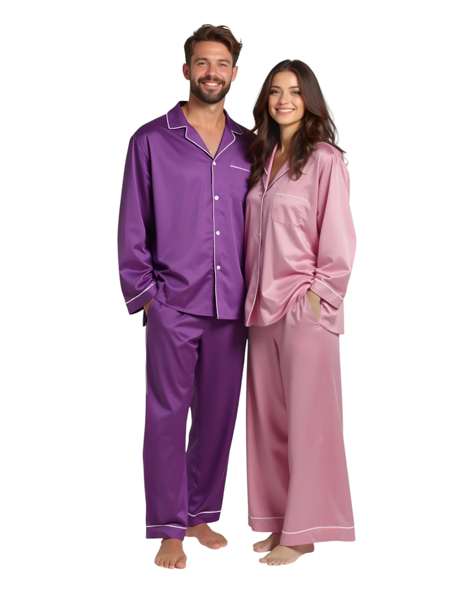 Elegant Satin Silk Couple Pajama Set