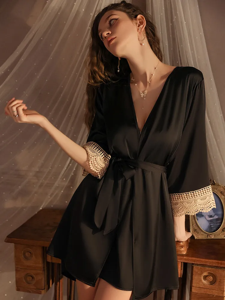 Elegant Satin Slip Dress with Lace Detailing