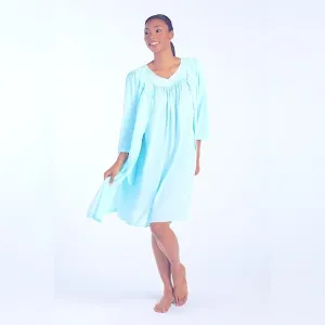 Elegant Silky Pastel Nightgown ¾Sleeves Gown w/Lacy Trimmings Sweet Rose Flower