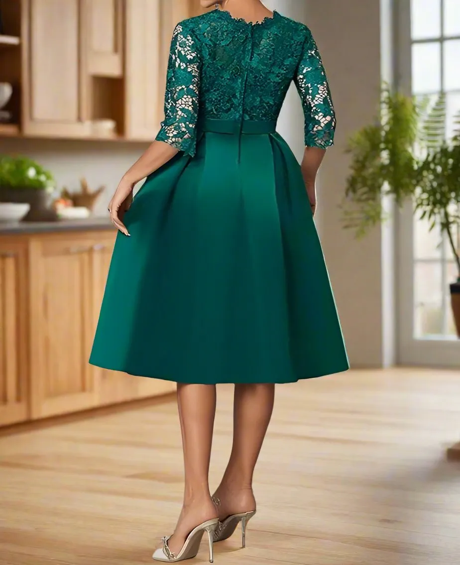 Elegant Tea Length A-Line Mother of the Bride Dress with Bow