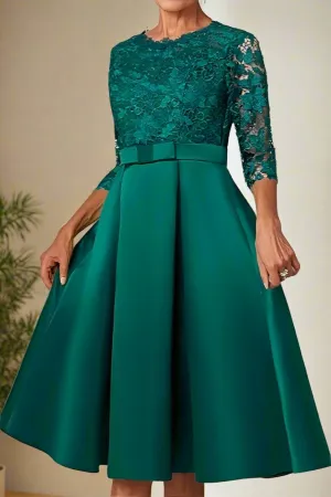 Elegant Tea Length A-Line Mother of the Bride Dress with Bow