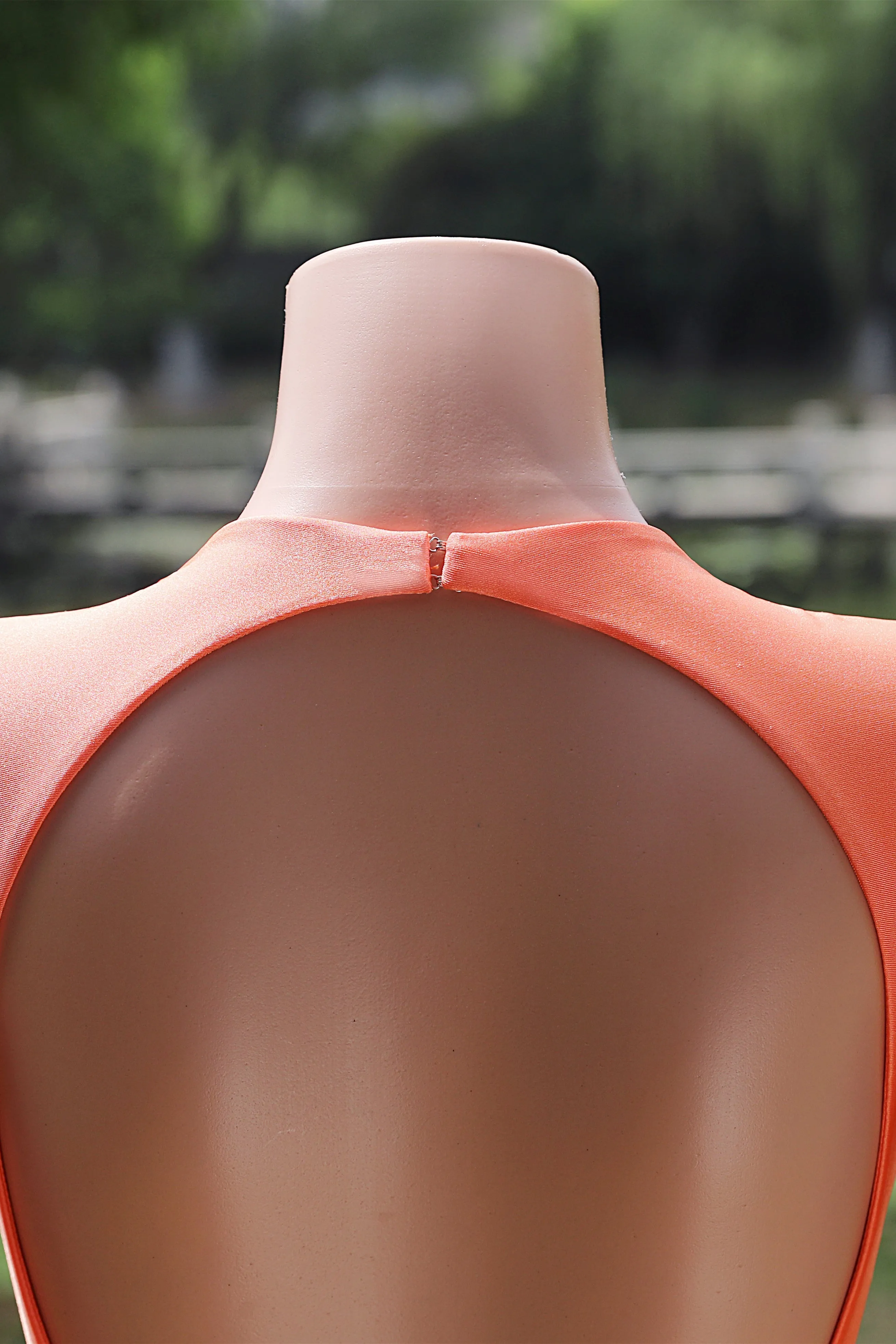 Elegant V-neck Orange Open Back Mermaid Floor Length Prom Dresses