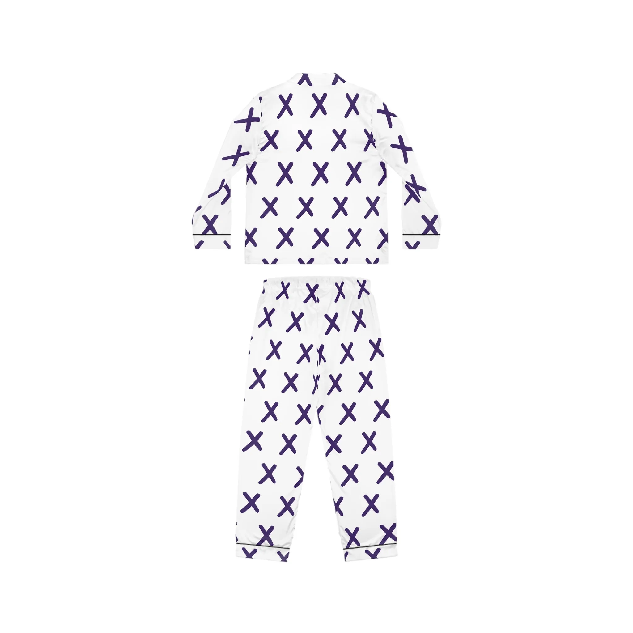 Elegant Women's Satin Pajamas - Chic White with Purple X Pattern for Comfortable Nights