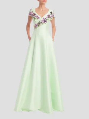 Embellished Surplice Gown in Green