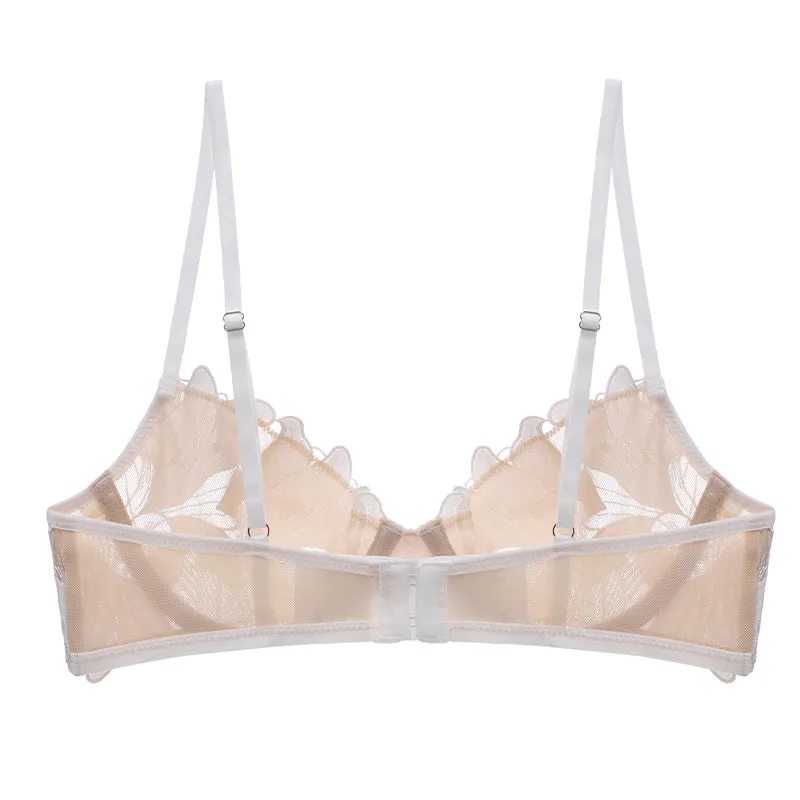 Embroidered Flower Mesh Bra and Panty Set
