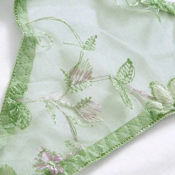 Embroidery Mesh Underwire Bra &amp; Panty Lingerie Set