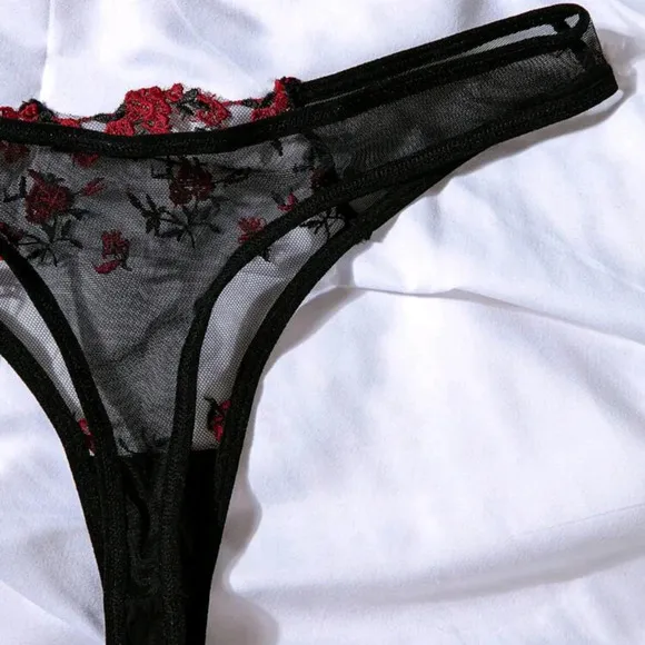 Embroidery Mesh Underwire Bra &amp; Panty Lingerie Set