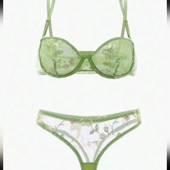 Embroidery Mesh Underwire Bra &amp; Panty Lingerie Set