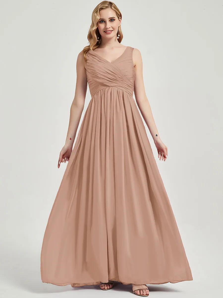 English Rose V-Neck Sleeveless Maxi Chiffon Empire Bridesmaid Dress
