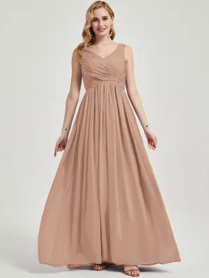 English Rose V-Neck Sleeveless Maxi Chiffon Empire Bridesmaid Dress