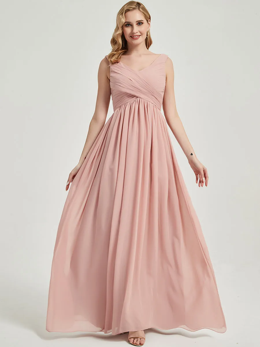 English Rose V-Neck Sleeveless Maxi Chiffon Empire Bridesmaid Dress