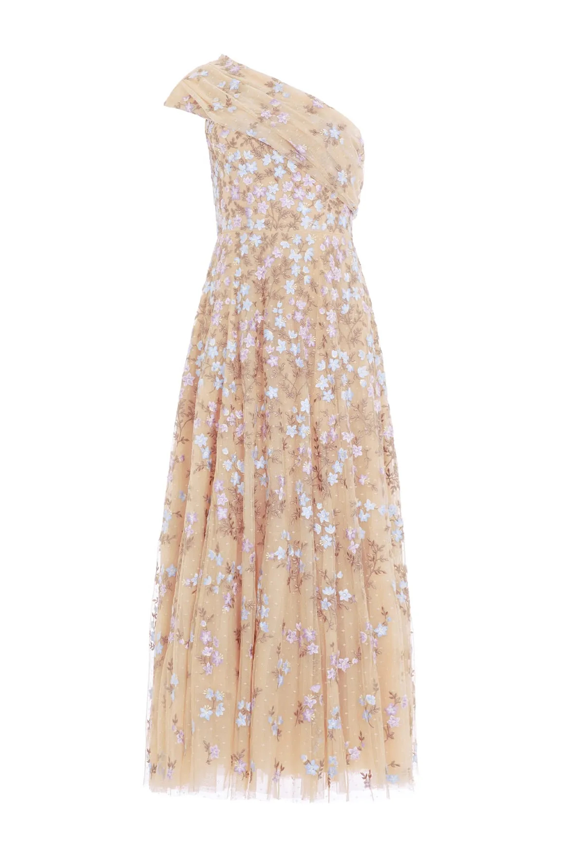 Everett Bloom One-Shoulder Ankle Gown