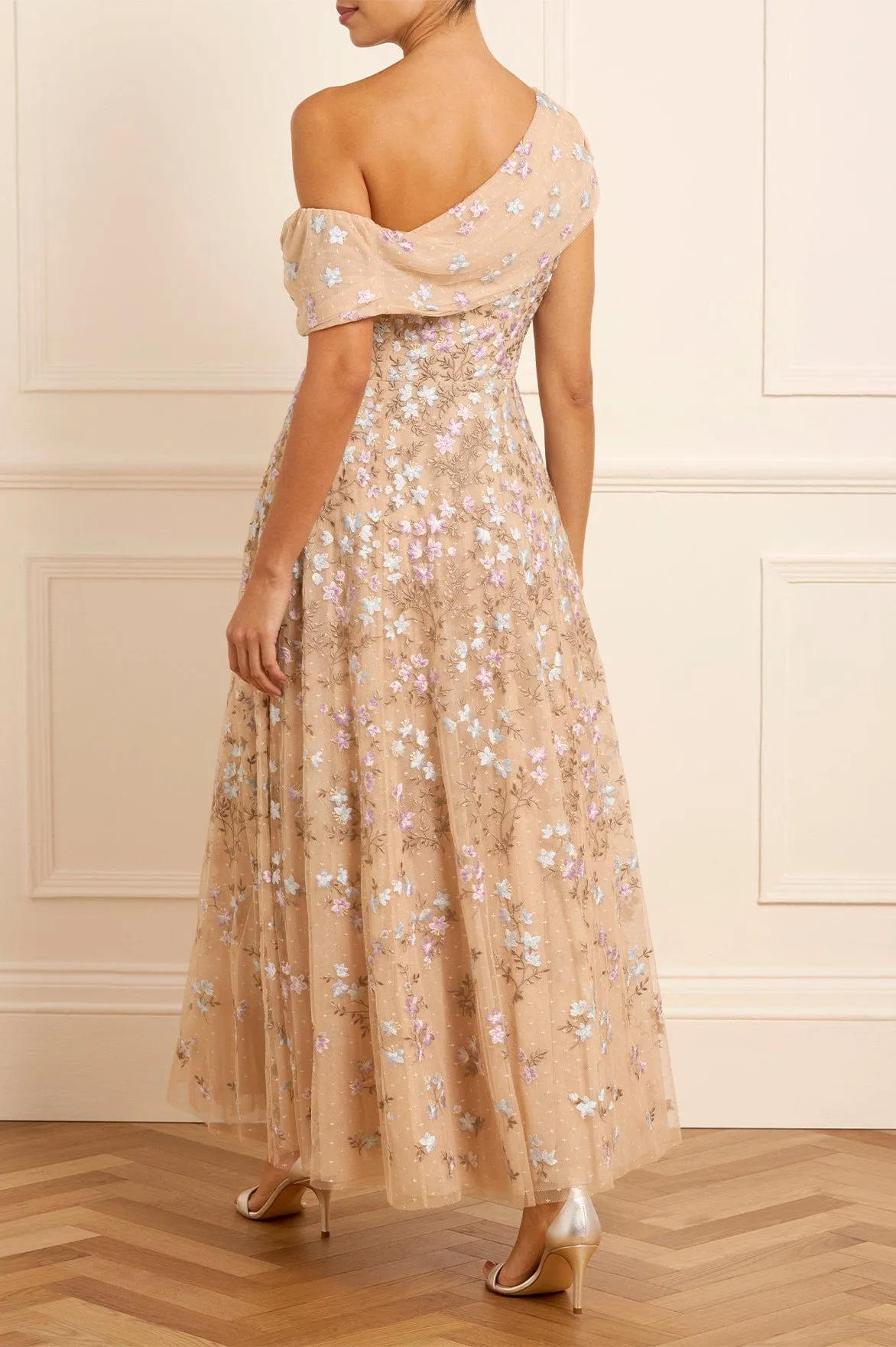 Everett Bloom One-Shoulder Ankle Gown