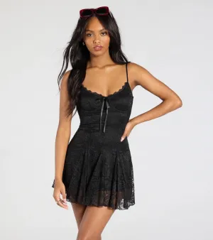 Falling In Love V-Neck Lace A-Line Mini Dress