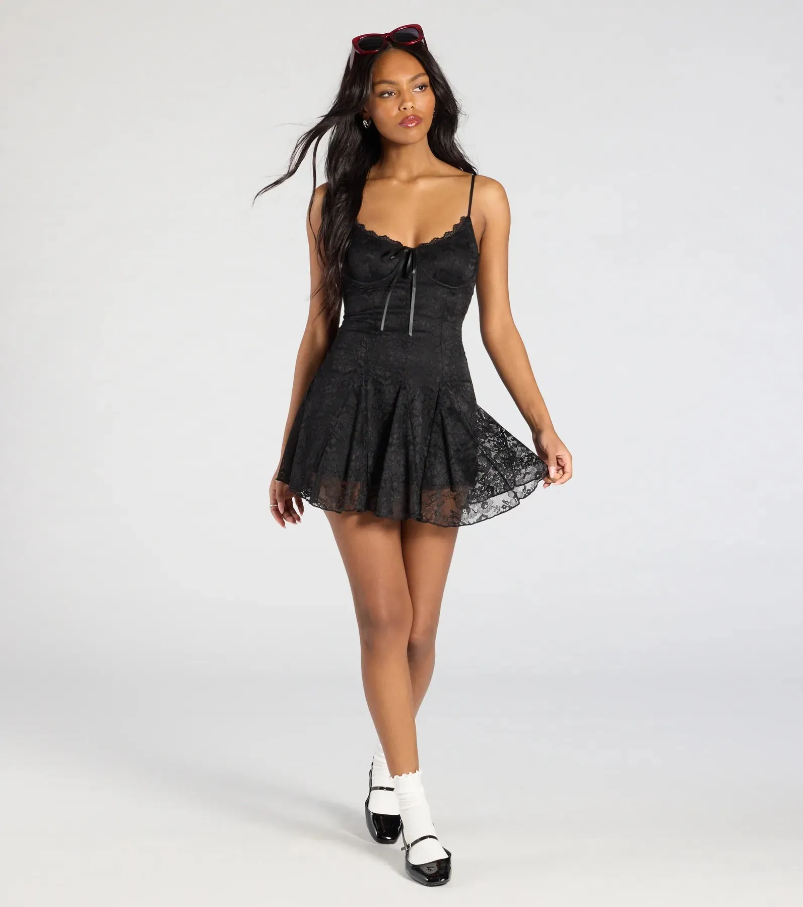 Falling In Love V-Neck Lace A-Line Mini Dress