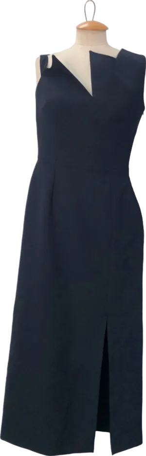 Filiarmi Black Asymmetrical Neck Midi Dress UK 8