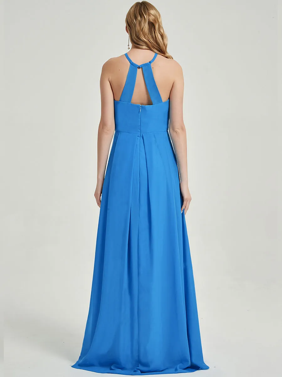 [Final Sale] Cinnamon Rose Halter Neck Empire Pleated Backless Chiffon Bridesmaid Dress