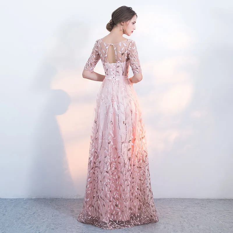 [Final Sale] Fantastic Pink Sequined Floral Wedding Guest Evening Dress