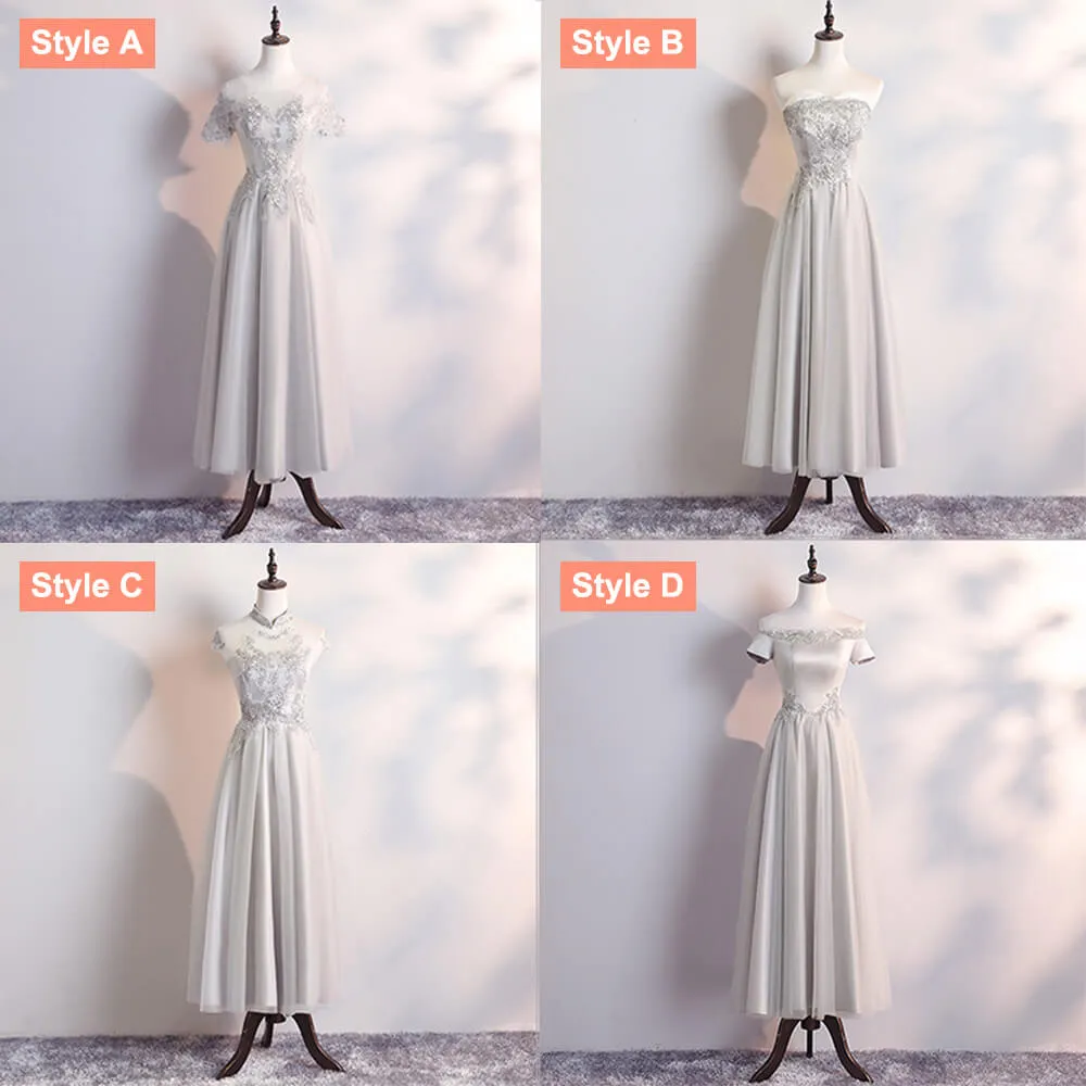 [Final Sale]Mix Match Dusty Rose and Silver Embroidery Bridesmaid Dress