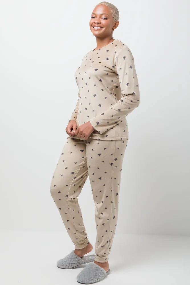 Fleece Heart Pyjama Set Natural