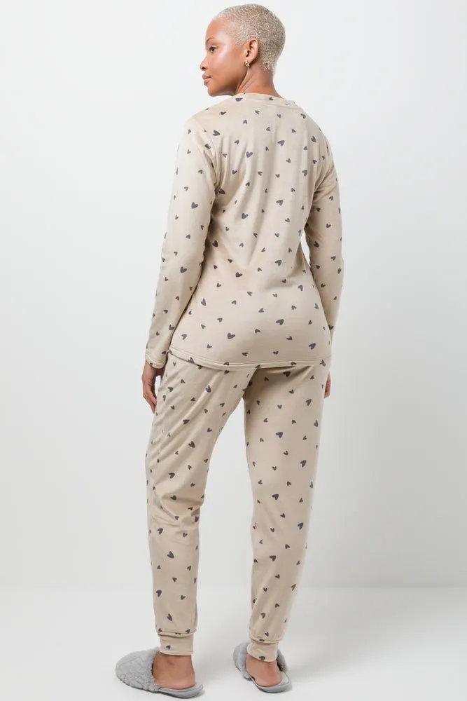 Fleece Heart Pyjama Set Natural