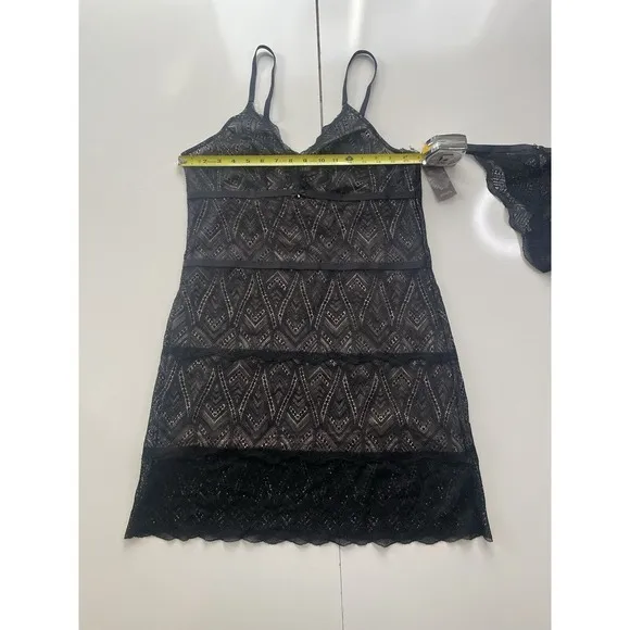 FLEUR'T LACE CHEMISE SET IN Black Lace With Panties Size XL