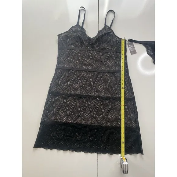 FLEUR'T LACE CHEMISE SET IN Black Lace With Panties Size XL
