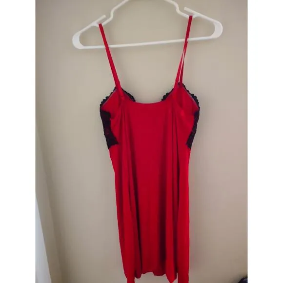 Fleur't Lingerie Slip Dress Red with black lace Medium Romantic lightweight