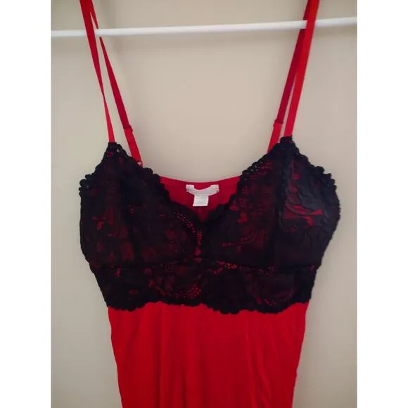 Fleur't Lingerie Slip Dress Red with black lace Medium Romantic lightweight