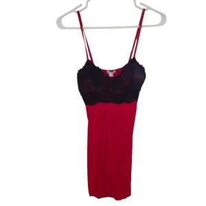 Fleur't Lingerie Slip Dress Red with black lace Medium Romantic lightweight