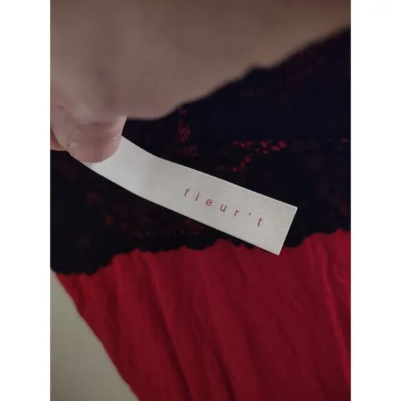 Fleur't Lingerie Slip Dress Red with black lace Medium Romantic lightweight