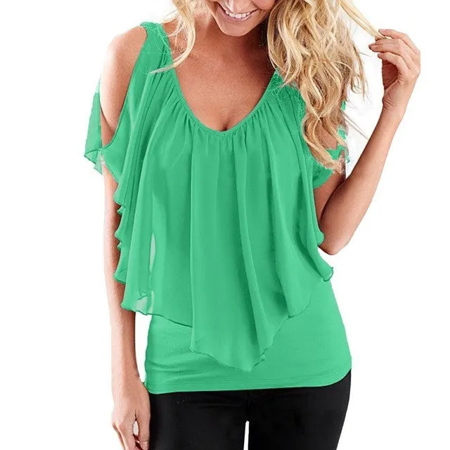 Flirty Off Shoulder Chiffon Blouse