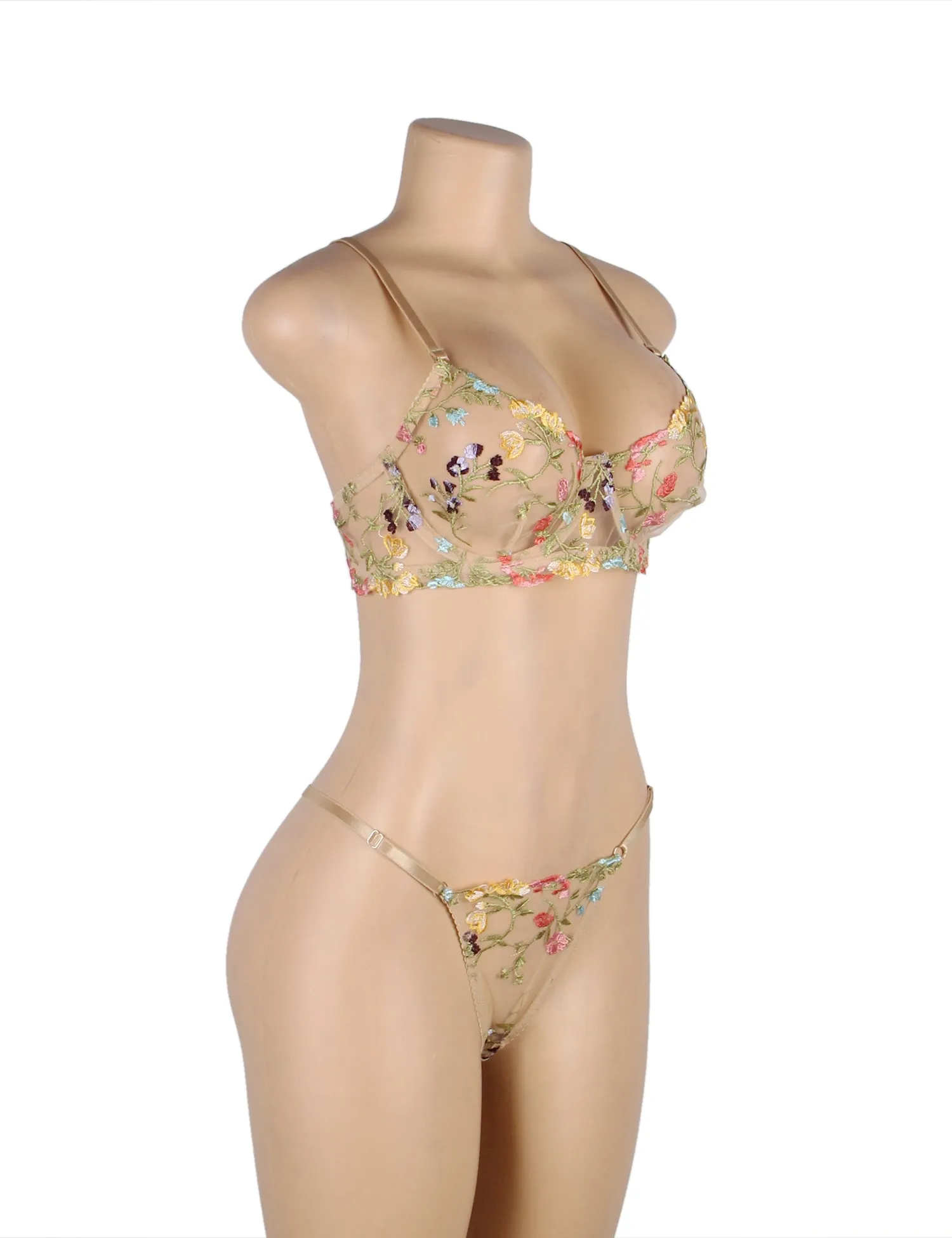Floral Embroidery Underwire Lingerie Set