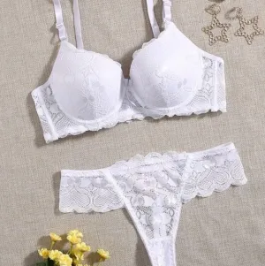 Floral Lace Underwire Bra &amp; Panty Lingerie Set