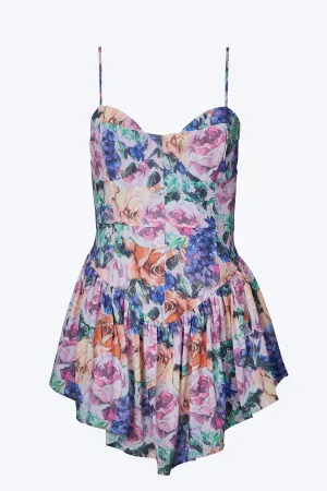 FLORAL-PRINT BUSTIER CHIFFON MINI DRESS